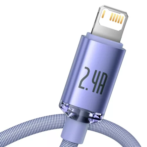 Baseus Crystal Shine Lightning USB kábel, 2.4A, 2m (lila)-6932172602734 3 kép