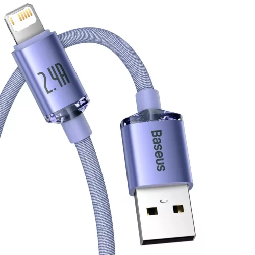 Baseus Crystal Shine Lightning USB kábel, 2.4A, 2m (lila)-6932172602734 4 kép