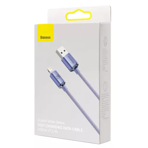 Baseus Crystal Shine Lightning USB kábel, 2.4A, 2m (lila)-6932172602734 5 kép