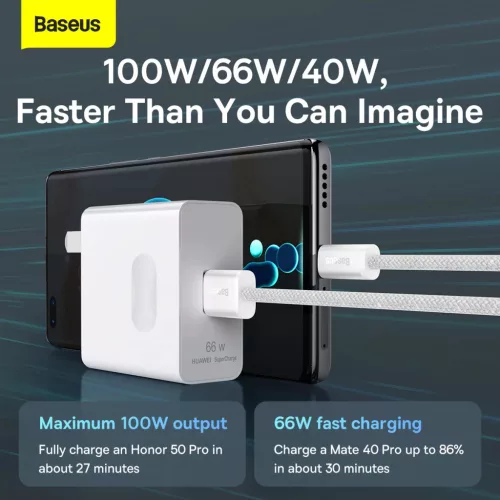 Baseus USB - USB Type C kábel 100W 5A 2m fehér (CALD000702)-6932172607463 6 kép
