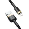 Baseus Cafule Nylon harisnyázott USB/Lightning kábel QC3.0 2.4A 1m fekete/arany (CALKLF-BV1)