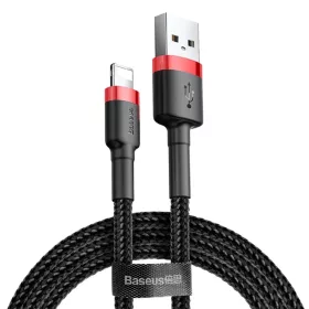   Baseus Cafule Nylon harisnyázott USB / Lightning QC3.0 1.5A kábel 2 m fekete-piros
