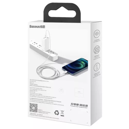 Baseus Superior USB - Lightning kábel 2,4A 1 m fehér-6953156205413 7 kép