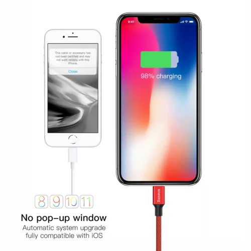 Baseus Yiven Nylon harisnyázott USB/ Lightning kábel 2A 1.8m piros (-6953156249080 7 kép