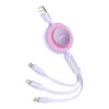 Baseus Bright Mirror 2 visszahúzható 3 az 1-ben kábel USB Type A - micro USB + Lightning + USB Type C 66W 1.1m lila (CAMJ010105)