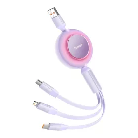   Baseus Bright Mirror 2 visszahúzható 3 az 1-ben kábel USB Type A - micro USB + Lightning + USB Type C 66W 1.1m lila (CAMJ010105)