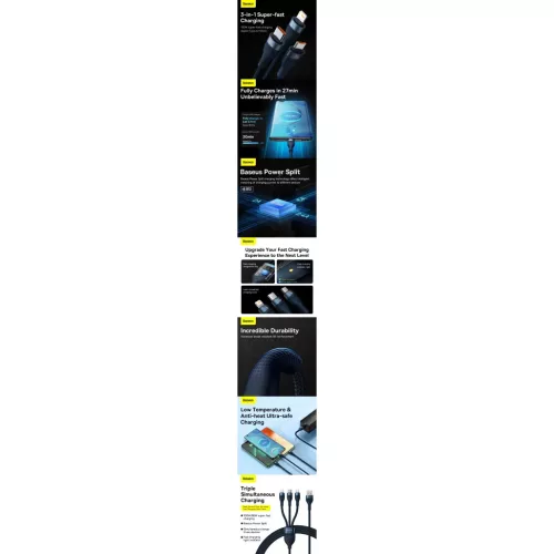 Baseus 3 az 1-ben USB - USB Type C, Lightning, Micro USB kábel 100W 6-6932172608729 9 kép