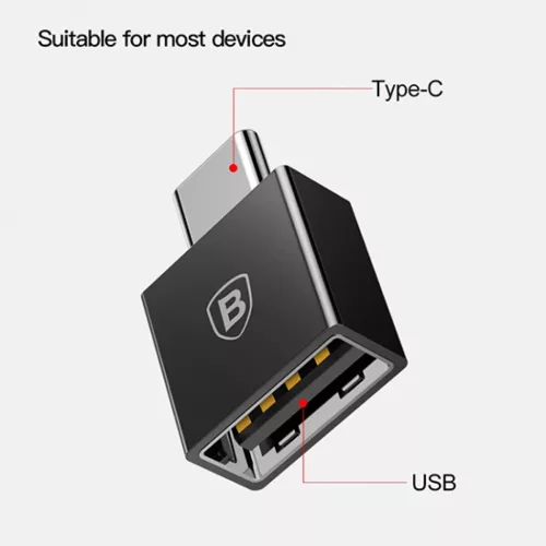 Baseus Adapter USB Type C csatlakozó - USB-A aljzat 2,4A fekete (CATJ-6953156270336 5 kép