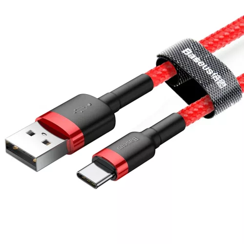 Baseus Cafule Nylon harisnyázott USB/USB-C kábel QC3.0 3A 0,5 m piro-6953156278165 3 kép