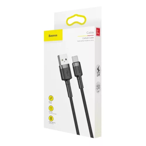 Baseus Cafule Nylon harisnyázott USB/USB-C kábel QC3.0 3A 0,5 m feke-6953156278189 1 kép
