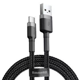   Baseus Cafule Nylon harisnyázott USB/USB-Type C kábel QC3.0 3A 1m fekete/szürke (CATKLF-BG1)