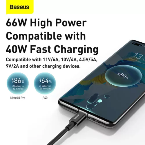 Baseus Superior Series USB-USB-C kábel, 66 W, 2 m (fekete)-6953156205512 4 kép
