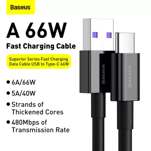Baseus Superior Series USB-USB-C kábel, 66 W, 2 m (fekete)-6953156205512 9 kép