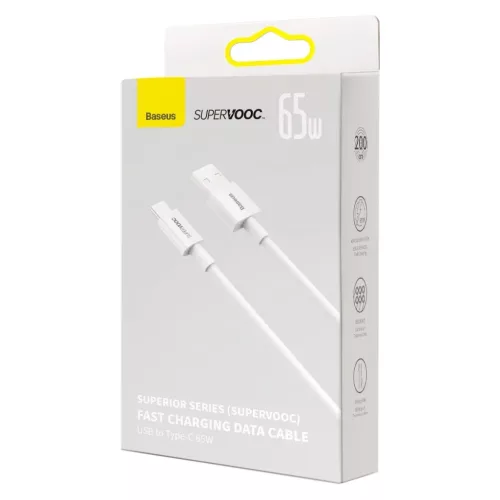 Baseus Superior SuperVOOC USB - Type C kábel 65W 2m fehér (CAYS00100-6932172612900 3 kép