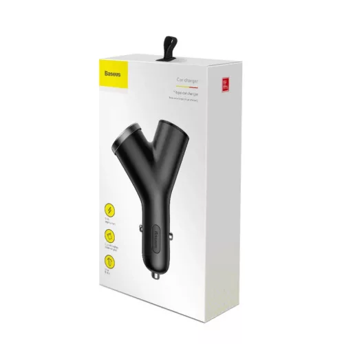 Baseus Y Type autós telefontöltő 2 USB aljzattal 3.4A fekete-6953156280250 10 kép