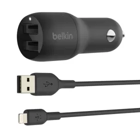   Belkin Boost Charge autós szivargyújtós töltő Dual USB-A 24W + USB-A - Lightning kábel, fekete (CCD001bt1MBK)