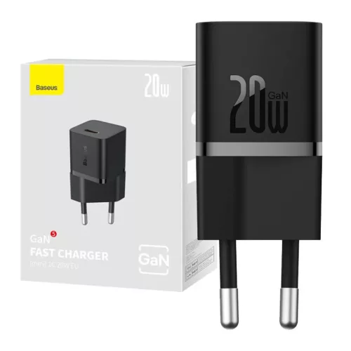 Baseus GaN5 mini USB-C hálózati töltő adapter 20W (fekete)-6932172625313 2 kép