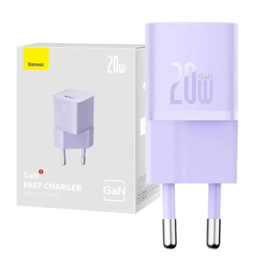 Baseus GaN5 mini USB-C hálózati töltő adapter 20W (lila)-6932172625344 6 kép