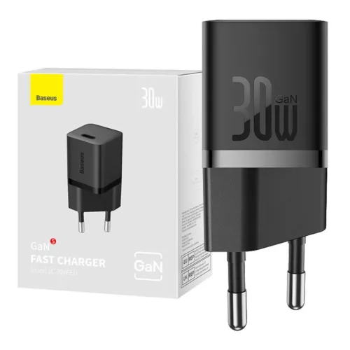 Baseus GaN5 mini USB-C hálózati töltő adapter 30W (fekete)-6932172624439 4 kép