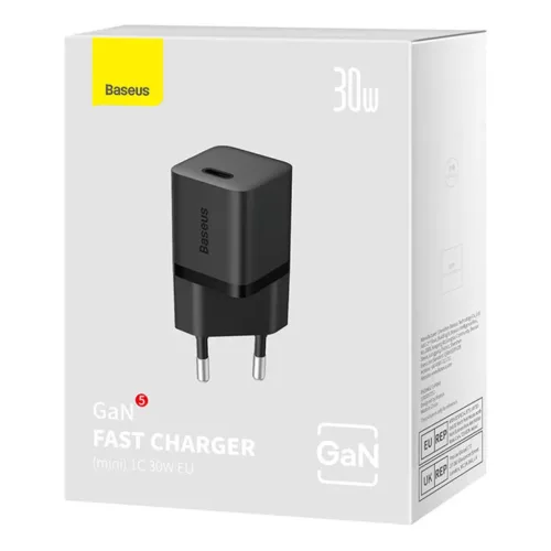 Baseus GaN5 mini USB-C hálózati töltő adapter 30W (fekete)-6932172624439 5 kép
