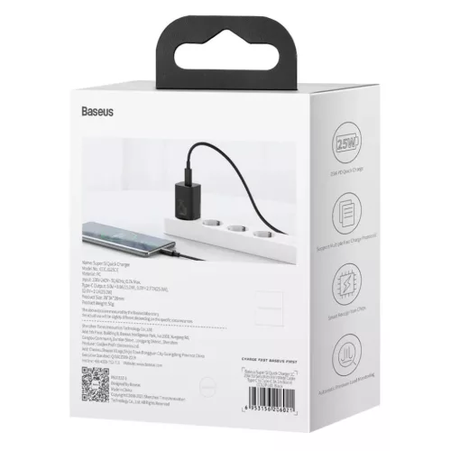 Baseus Super Si 1C gyors töltő fali adapter USB Type C 25W fekete-6932172603724 7 kép