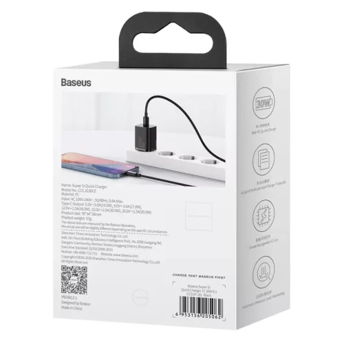 Baseus Super Si 1C fali töltő adapter Type C QC PD 30W 3A fekete-6953156205062 7 kép