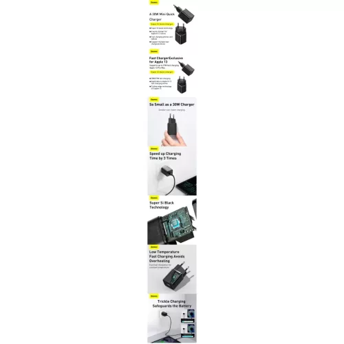 Baseus Super Si 1C fali töltő adapter Type C QC PD 30W 3A fekete-6953156205062 9 kép