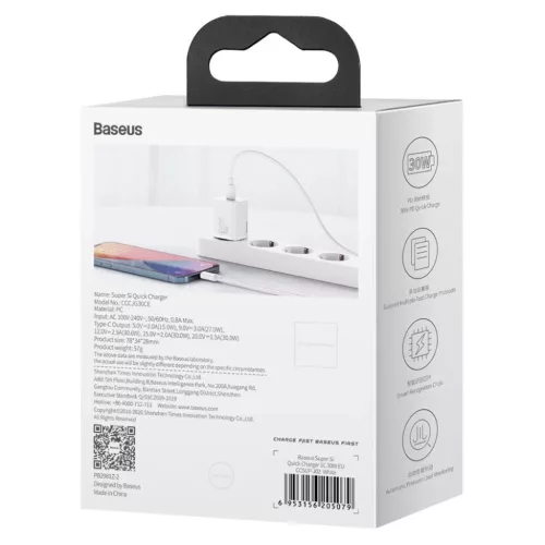Baseus Super Si 1C fali töltő adapter Type C QC PD 30W 3A fehér-6953156205079 7 kép