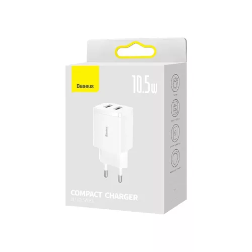 Baseus Compact hálózati töltő 2XUSB - 10.5W (CCXJ010202) fehér-6932172606916 7 kép