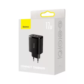 Baseus Compact hálózati töltő 3XUSB - 17W (CCXJ020101) fekete-6932172606961 2 kép