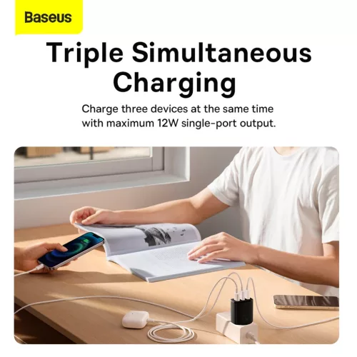 Baseus Compact hálózati töltő 3XUSB - 17W (CCXJ020101) fekete-6932172606961 3 kép
