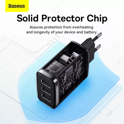 Baseus Compact hálózati töltő 3XUSB - 17W (CCXJ020101) fekete-6932172606961 4 kép
