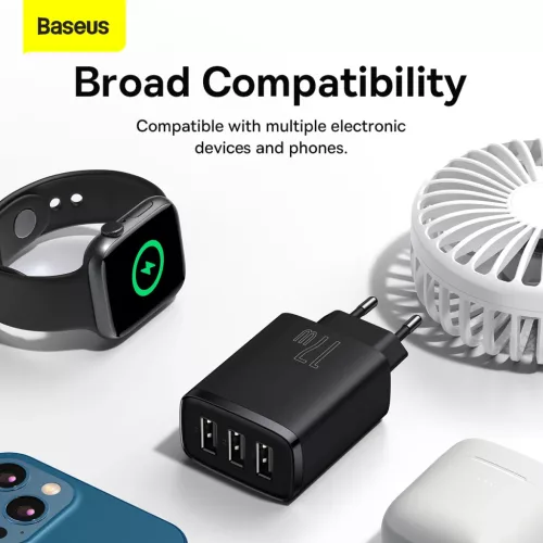 Baseus Compact hálózati töltő 3XUSB - 17W (CCXJ020101) fekete-6932172606961 5 kép