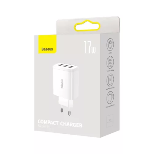 Baseus Compact hálózati töltő 3XUSB - 17W (CCXJ020102) fehér-6932172606978 7 kép
