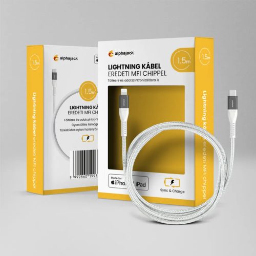 Lightning iPhone kábel 1.5m Type-C fejjel MFi Alphajack (CL15-WG) feh-5999860199755 1 kép