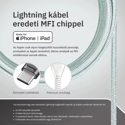 Lightning iPhone kábel 1.5m Type-C fejjel MFi Alphajack (CL15-WG) feh-5999860199755 7 kép