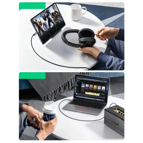 Ugreen AUX audio kábel 3.5mm mini jack - USB Type-C  1m black (CM450 -6957303821921 2 kép