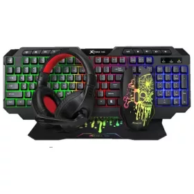   Set 4 az 1-ben Combo XTRIKE ME CMX-415 EN fülre helyezhető fejhallgató + billentyűzet + egér + egérpad fekete/fehér