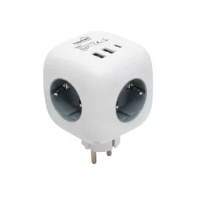 Home CUBE1 kocka elosztó USB töltővel, 3 aljzat gyermekvédelemmel,-5999084968533 1 kép