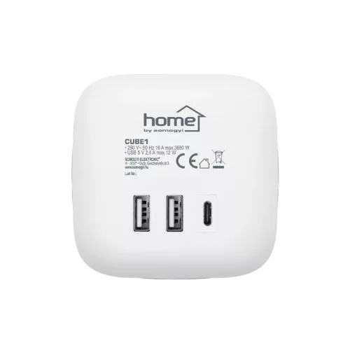 Home CUBE1 kocka elosztó USB töltővel, 3 aljzat gyermekvédelemmel,-5999084968533 3 kép