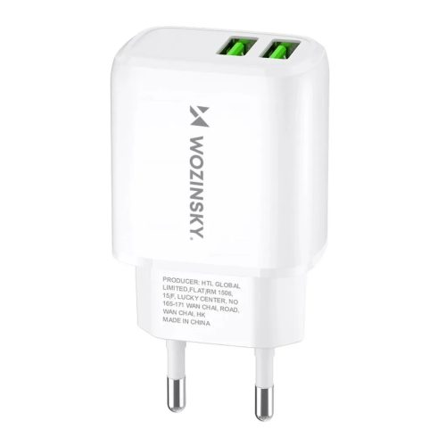 Wozinsky CUWCW 2.4A 2 x USB-A hálózati töltő adapter - fehér-5907769308550 1 kép