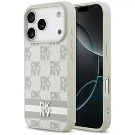    iPhone 17 Pro Bézs DKNY kockás mintás tok nyomtatott csíkokkal
