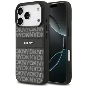    iPhone 17 Pro Fekete DKNY ismétlődő textúramintás tok árnyalatos csíkkal tok