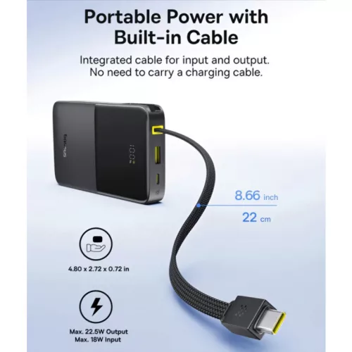 Powerbank Baseus EnerFill Bipow2 Pro, 10000mAh, 22.5W, QC + PD, Fekete-6932172691875 5 kép