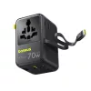 Baseus EU, UK, US, AU utazó EnerCore CG11 hálózati USB-C töltő adapter, 70W, 10A, 1 x USB-C - 2 x Schuko - 2 x USB-A, USB-C kábellel, fekete