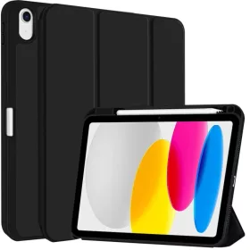   iPad 10.9 2022, iPad 11 2025 A16 készülékhez való 3 részesen hajtható TPU fliptok műbőr tablet tok stylus tartóval (fekete)