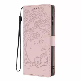 Honor Magic8 Lite Fa Macska Dombornyomott Fliptok Vegán Bőr Tok (Ró- 2 kép
