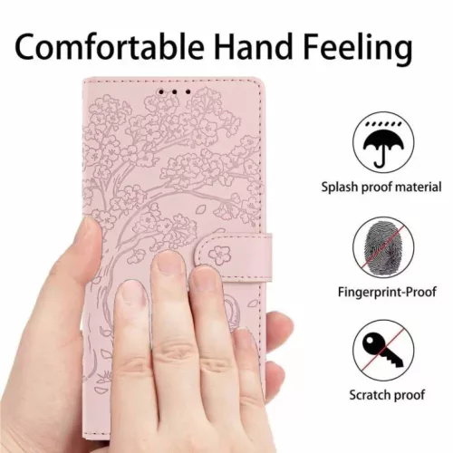 Honor Magic8 Lite Fa Macska Dombornyomott Fliptok Vegán Bőr Tok (Ró- 7 kép