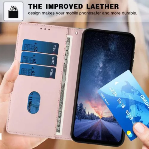 Honor Magic8 Lite Fa Macska Dombornyomott Fliptok Vegán Bőr Tok (Ró- 8 kép