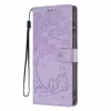 Honor Magic8 Lite fa és macska mintás dombornyomott lila fliptok veg- 2 kép